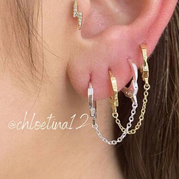 NEW Silver Plated Double Pierced Handcuff Hoop Earrings - Picture 1 of 10